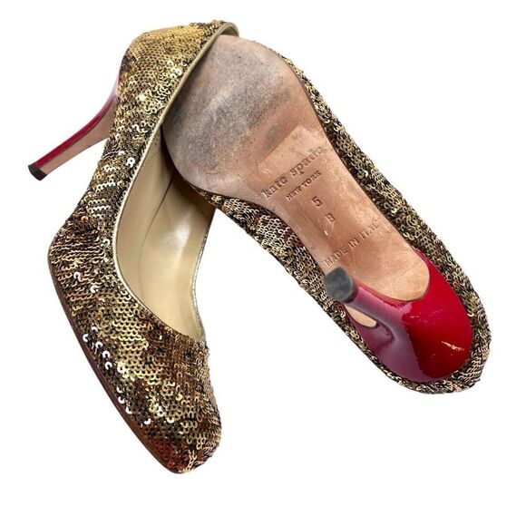 Dazzle in Kate Spade Karolina Gold Sequin & Red Patent Heels - Ladies Size 6 B - Picture 8 of 11